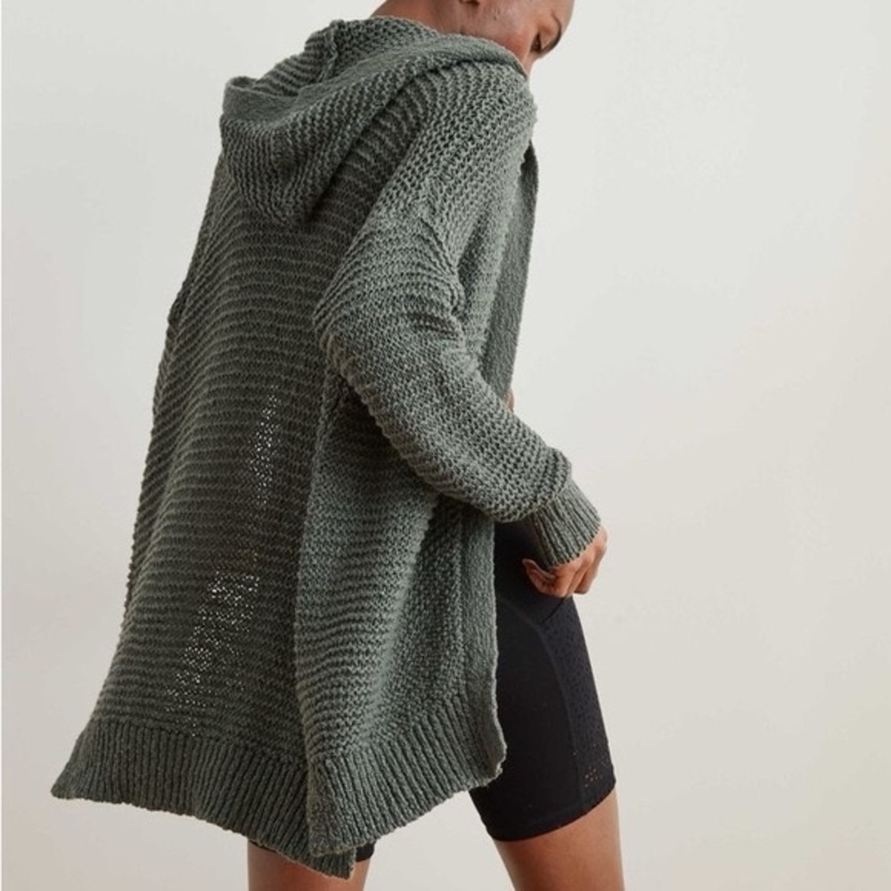 AERIE Beige Hooded Open Knit Bohemian Oversized Slouchy Open Cardigan Sz XS/S - Picture 3 of 12